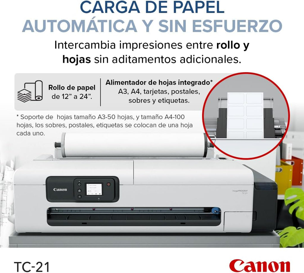 Canon imagePROGRAF TC-21 24" - Large Format Printer, Poster & Plotter Printer, Automatic Roll & Cut Sheet Paper Feeder, Includes 280 ml of Ink, White