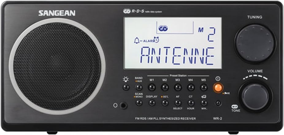 Sangean WR-2 AM/FM-RBDS Wooden Cabinet Digital Tuning Radio (Black)