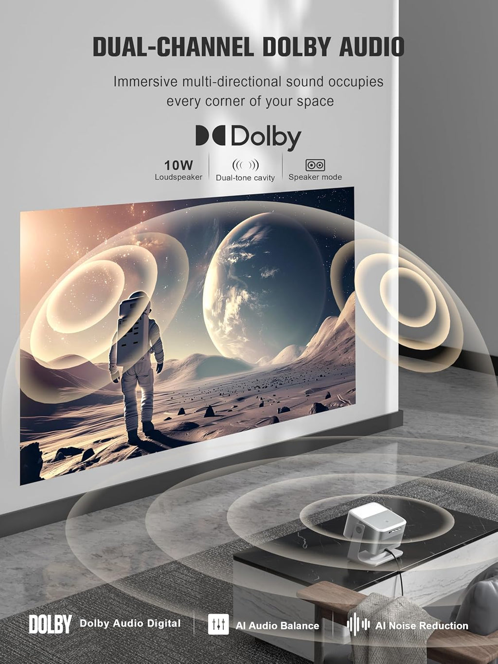 【Official Licensed Google TV】4K Smart Projector with WiFi and Bluetooth, VOPLLS Outdoor Projectors with Dolby/Auto Focus, Portable Movie Phone Wireless Gaming Wifi Proyector for Bedroom/Home/Celling