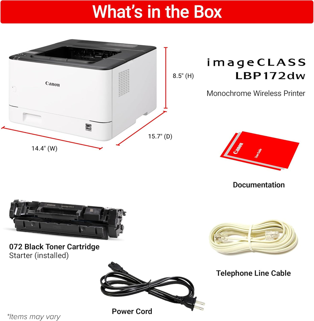 Canon imageCLASS LBP172dw – Monochrome Duplex, Wireless Laser Printer, Single Function, Home Office, Mobile Ready, 1 Year Limited Warranty, 35 PPM, White