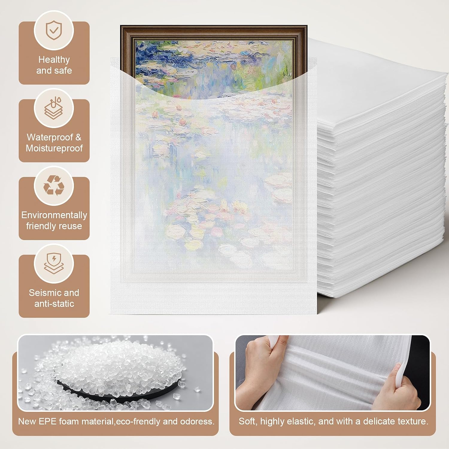 200PCS Dish Packing Supplies for Moving, 4 Sizes (16"x12", 12"x12", 12"x7.8", 7.8"x7.8") Cushion Foam Pouches for Moving, Shipping and Storage, Moving Supplies for Fragile Items, Packing Material Kit