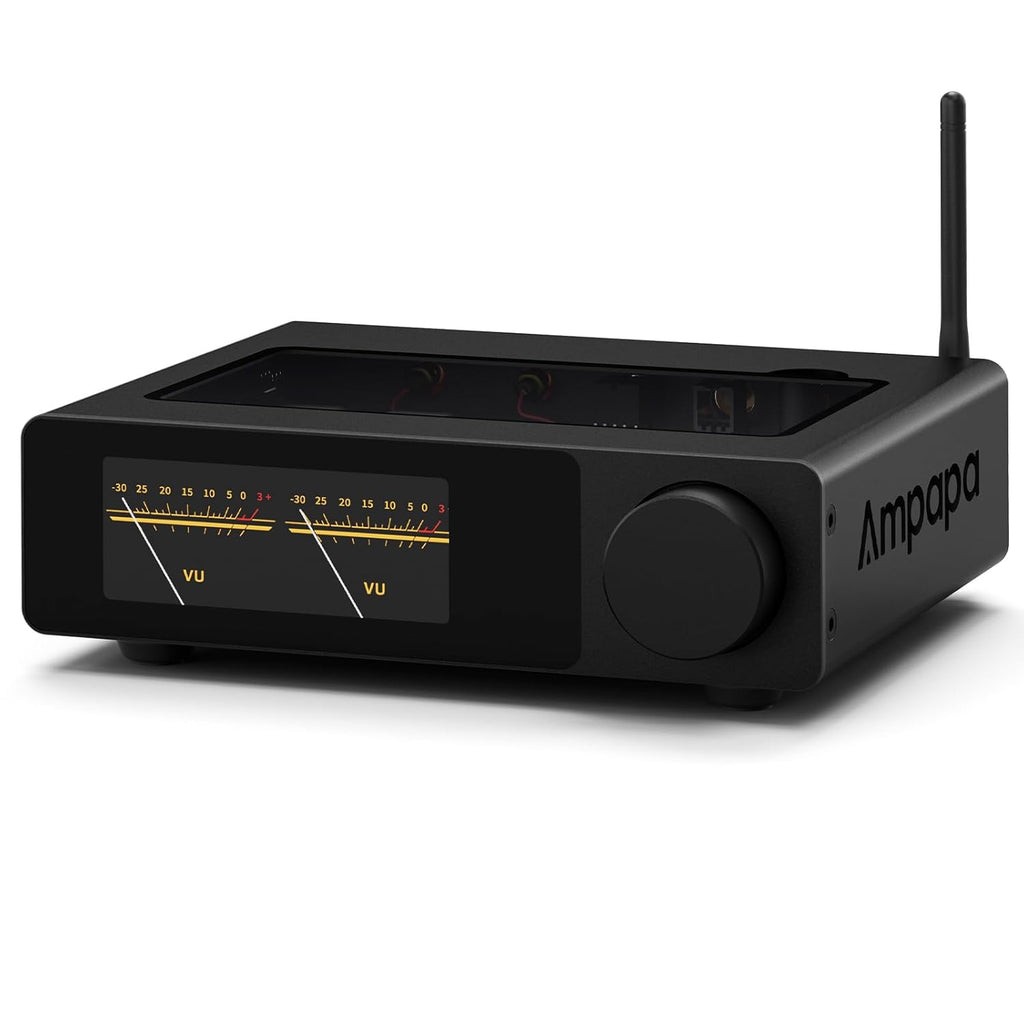 2 Channel Bluetooth Amp: HiFi 300W x2 Stereo Amplifier with BT 5.2 | HPF | Digital VU Meter | SUB Pre-Out | TRS Balanced Input | Tone Control & Remote for Home Theater Bookshelf Speakers (D1)