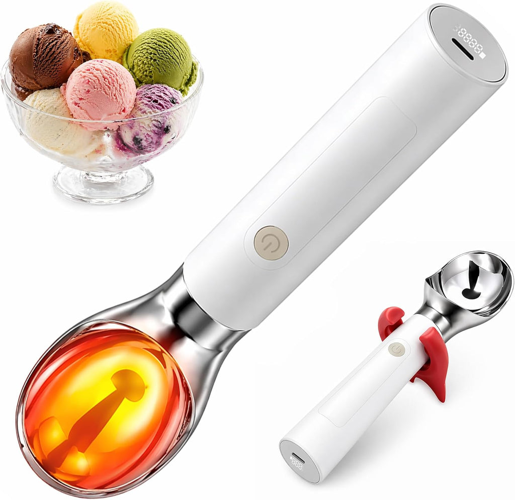 Heated Ice Cream Scoop, Electric Ice Cream Scooper Rechargeable - 3400mAh Battery, LED Display, Heating Up to 158°F for Hard Ice Cream, Gelato, Frozen Yogurt & Sorbet