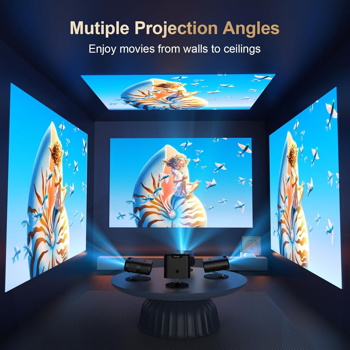 2000ANSI/GoogIe TV/Built-in Apps All-in-One Smart Projector with Wifi and Bluetooth, Goiaey C26 Mini Projector, HDMI ARC CEC GoogIe Voice, DoIby Audio, Zoom Native 1080P 4K Supported Movie Proyector