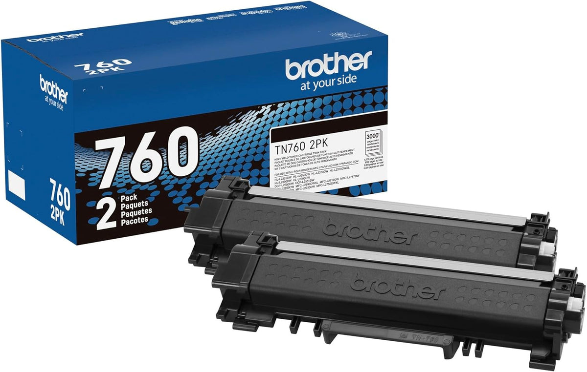 Brother Genuine High-Yield Black Toner Cartridge Twin Pack TN760 2Pk, TN7602PK,2 Pack