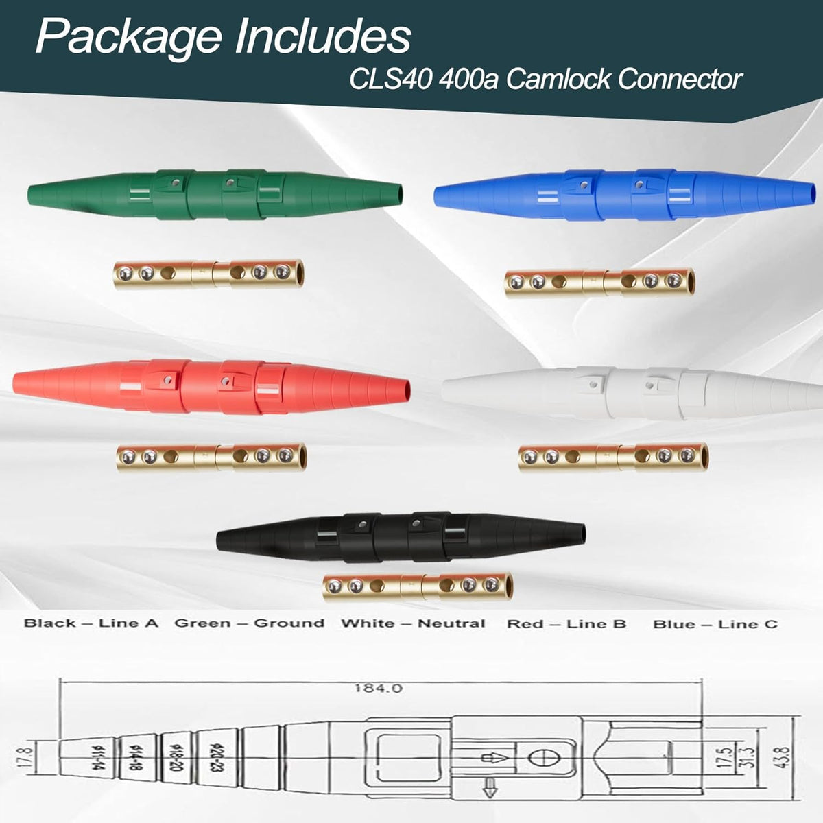 25 FT Stage Lighting Cable, Camlock Wire Set with 5 Wire Banded Set (4) #2 and (1) #6 Outdoor Rated Cam Lock Cord, 600V Cam Lock Power Cables for Industrial, 5 Straps, Replace Type SC Cable
