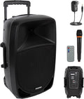 1200W Portable Bluetooth PA Speaker - 12'' Subwoofer, LED Battery Indicator Lights w/Built-in Rechargeable Battery, MP3/USB/SD Card Reader, and UHF Wireless Microphone - Pyle PSBT125A
