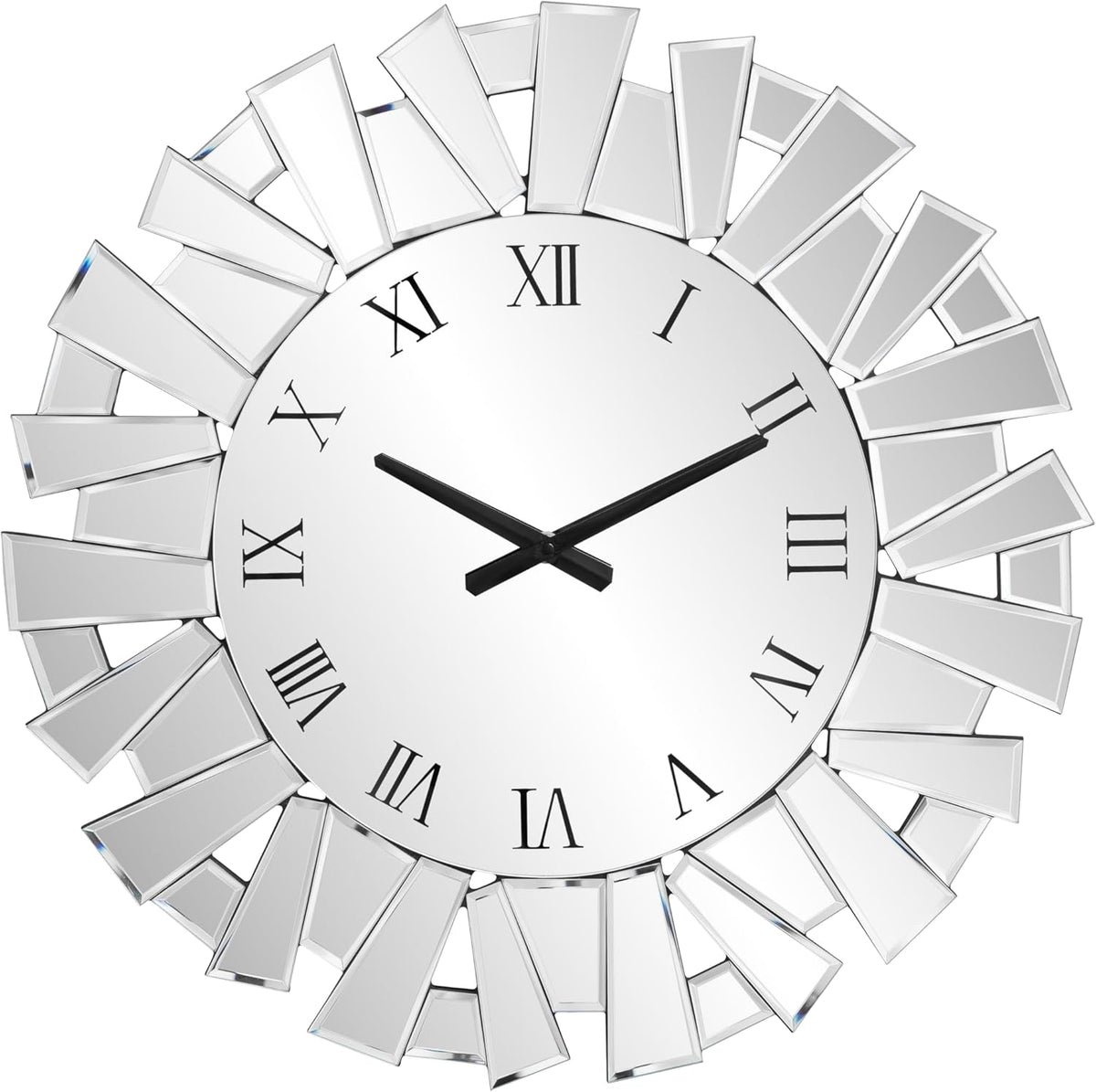 SHYFOY Silver Wall Clock – 23.62" Large Modern Mirror Clock with Roman Numerals, Luxury Art Wall Deco for Living Room, Bedroom and Dining Room
