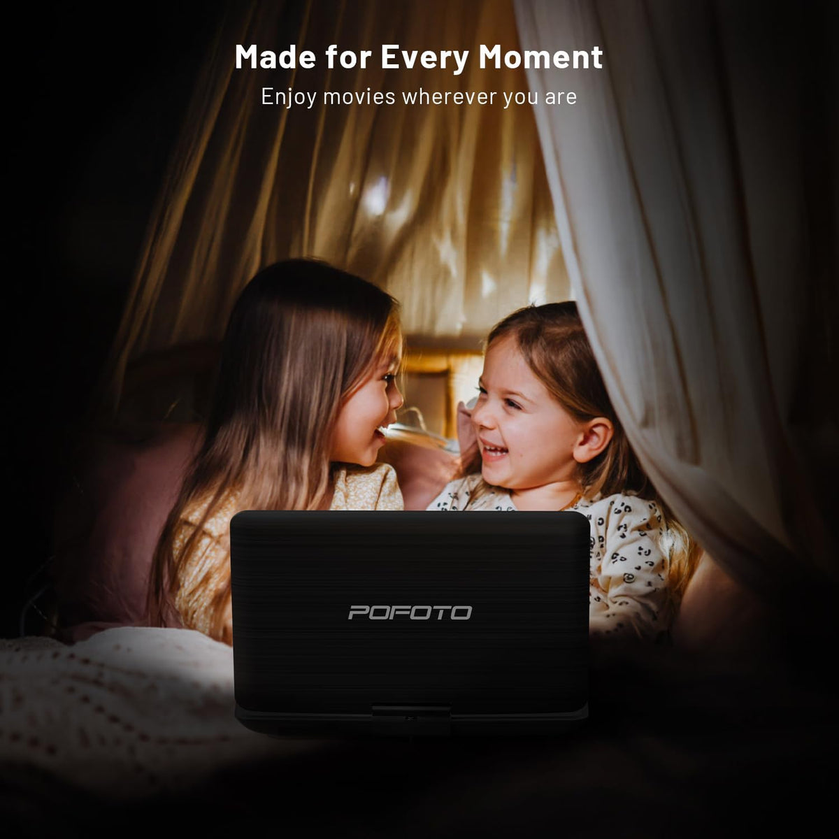 POFOTO 17.5" Portable TV/DVD Player with 15.6" HD Swivel Screen, Built-in ATSC Tuner & FM, Rechargeable Battery, Supports HDMI in/USB/Micro SD/AV Out, Multi-Disc Formats, Black