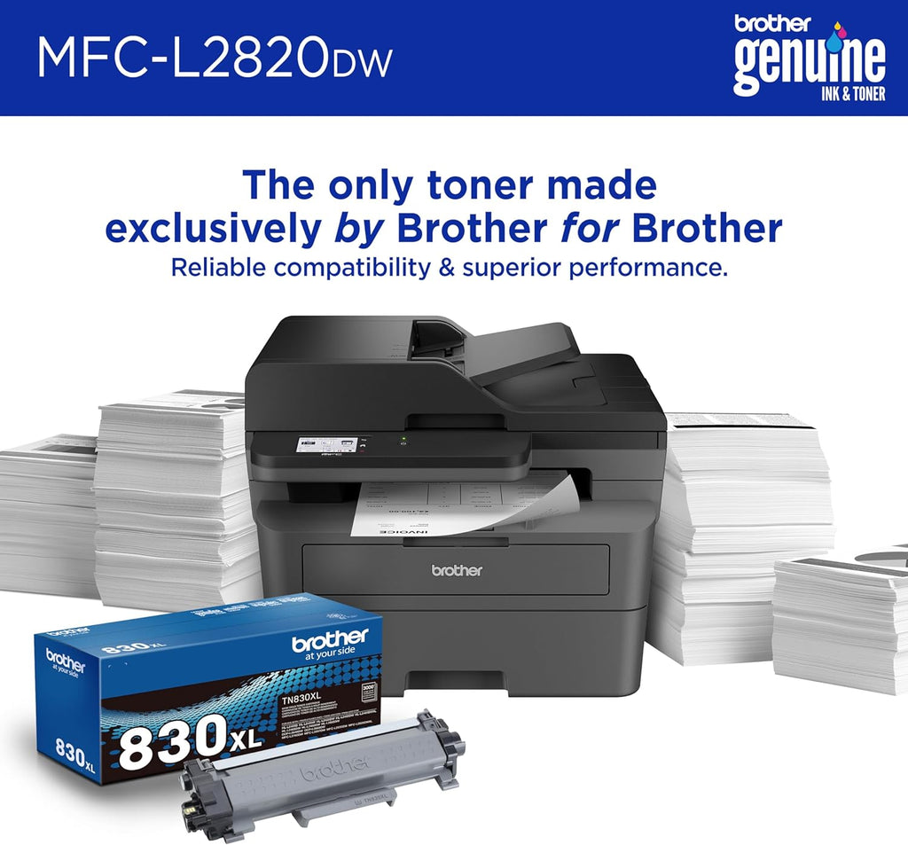 Brother MFC-L2820DW Wireless Compact Monochrome All-in-One Laser Printer with Copy, Scan and Fax, Duplex, Black & White | Includes Refresh Subscription Trial(1), Works with Alexa