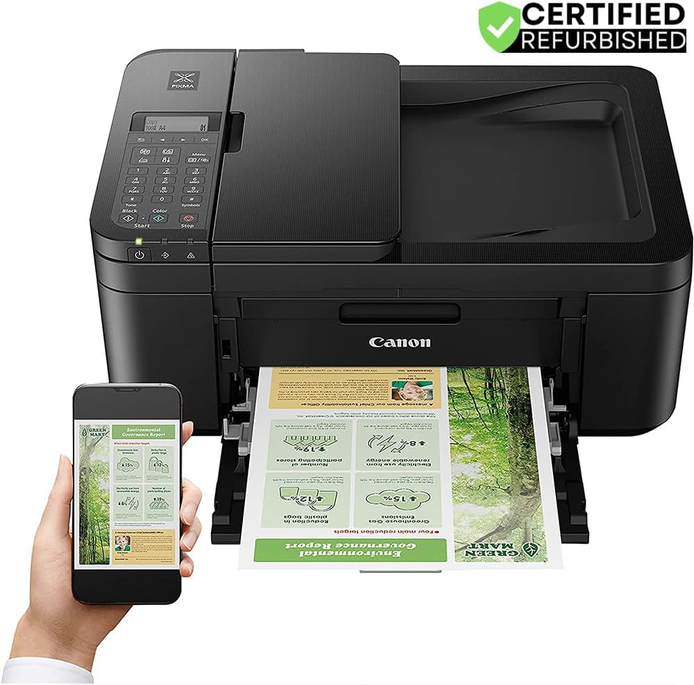 Canon PIXMA TR4720 All-in-One Wireless Printer with Auto Document Feeder, Mobile Printing, Copy, Fax & Scanner Black 5074C002 (Renewed) Bundle w/DGE USB Connection Cable +Small Business Software Kit