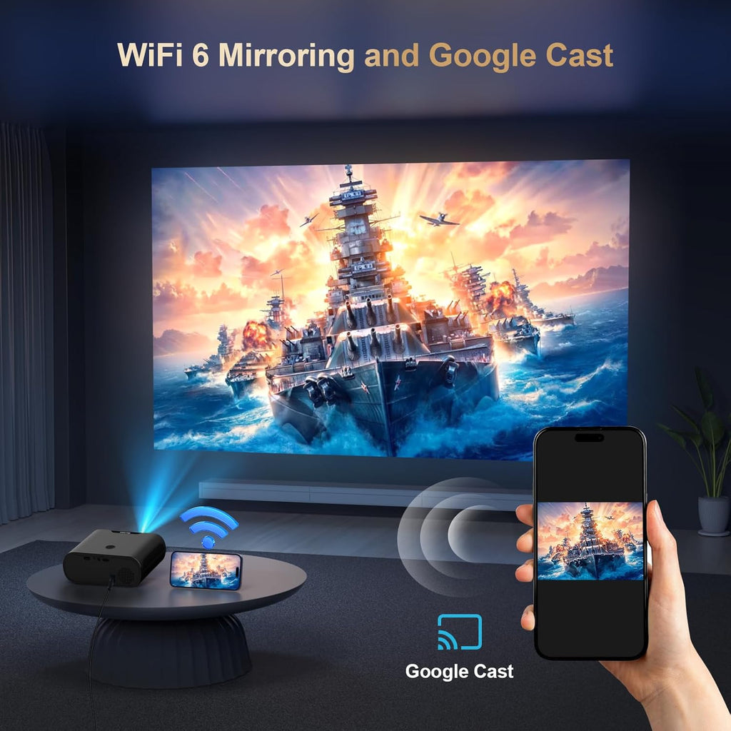 2000ANSI/GoogIe TV/Built-in Apps All-in-One Smart Projector with Wifi and Bluetooth, Goiaey C26 Mini Projector, HDMI ARC CEC GoogIe Voice, DoIby Audio, Zoom Native 1080P 4K Supported Movie Proyector