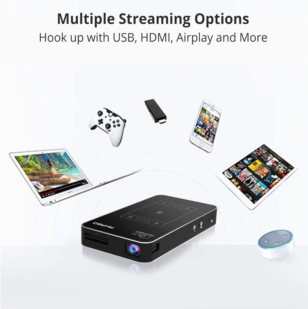 AKASO WT50 Mini Projector with WiFi and Bluetooth, 1080P DLP Portable Movie Projector Home and Outdoor, Built-in Battery & Android System, Cookie Projector for iPhone and Phone