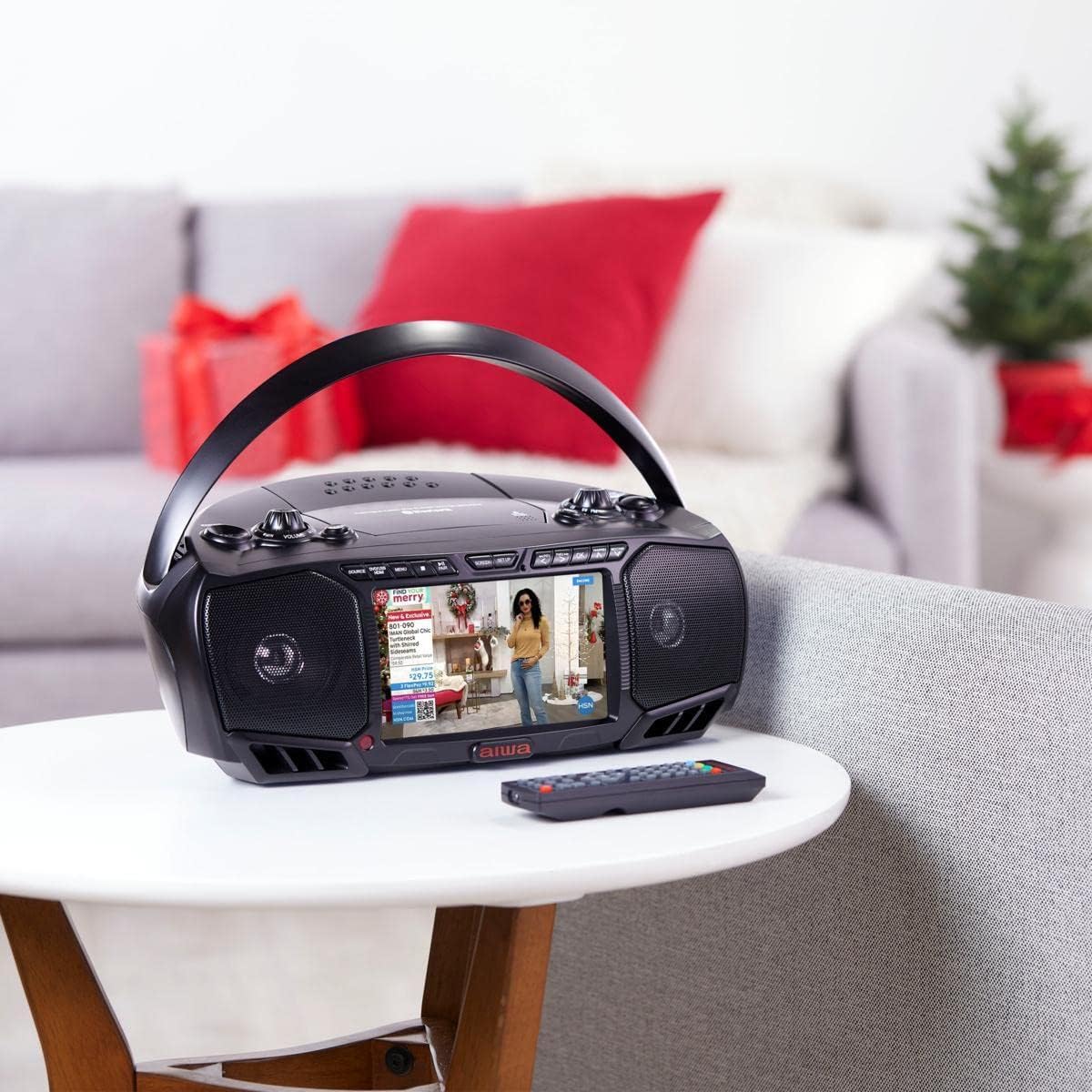 Aiwa Portable DVD Player, Crystal Clear Sound with Dual 3W Speakers and Bass Function, Featuring a 7" LCD Display, Bluetooth Connectivity, FM Radio, CD/DVD Playback