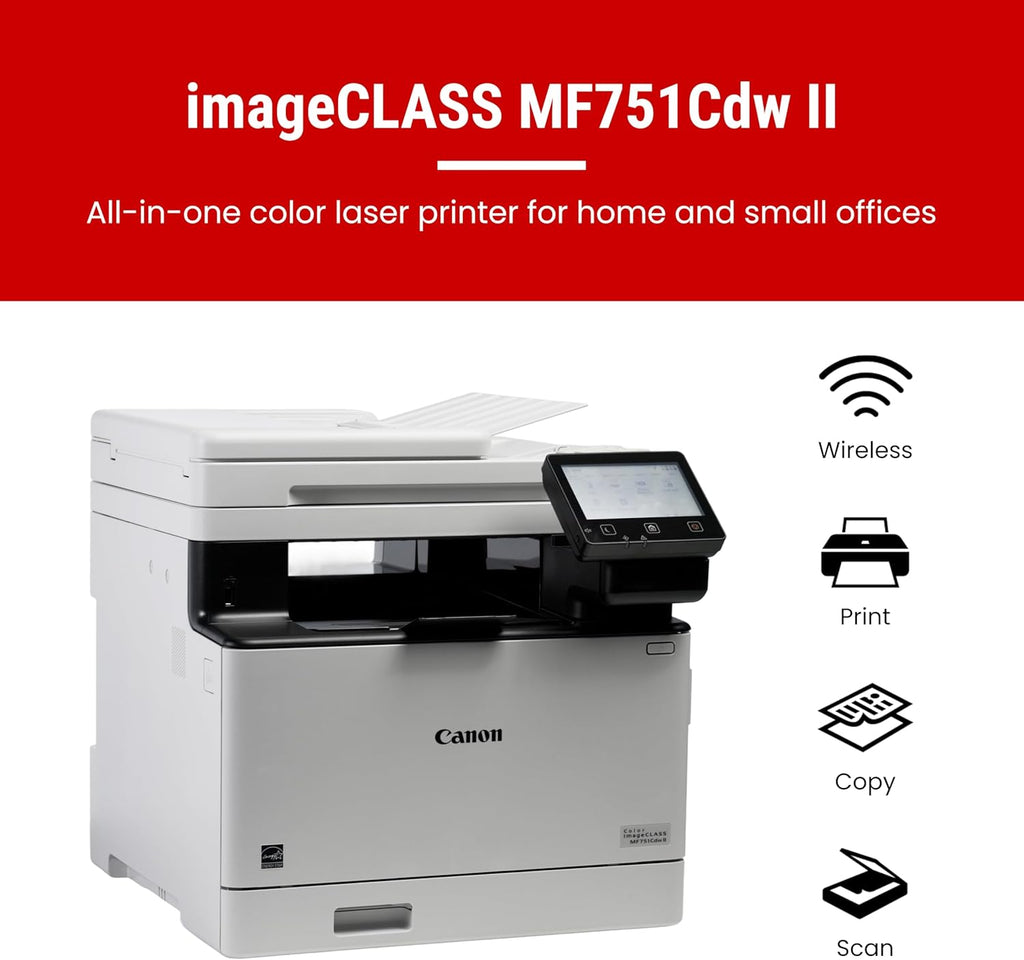Canon Color imageCLASS MF751Cdw II - Wireless Duplex Laser Printer, Multifunction with Copier, Scanner, Automatic Document Feeder, 3 Year Limited Warranty, 35 PPM