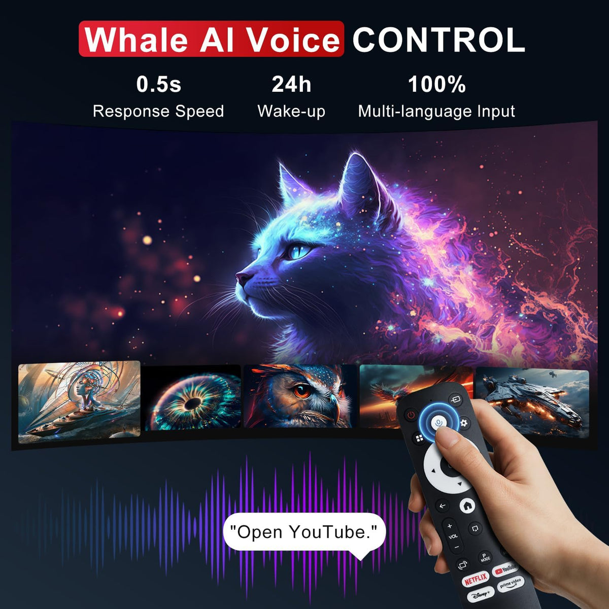 Smart Projector with Wifi and Bluetooth 5.4 - Portable Mini Movie Projectors for Outdoor/Bedroom, 1080P Native Proyector 4K Compatible with Netflix, YouTube, PrimeVideo, Auto Keystone & Built-in Apps