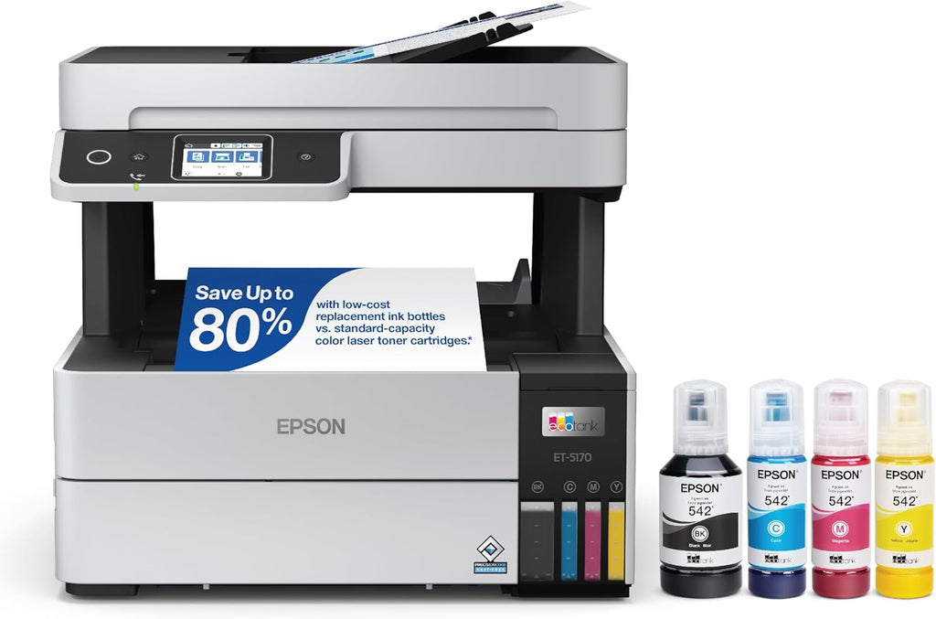 Epson EcoTank Pro ET-5170 Wireless Color All-in-One Supertank Printer with Scanner, Copier, Fax Plus Auto Document Feeder White Large