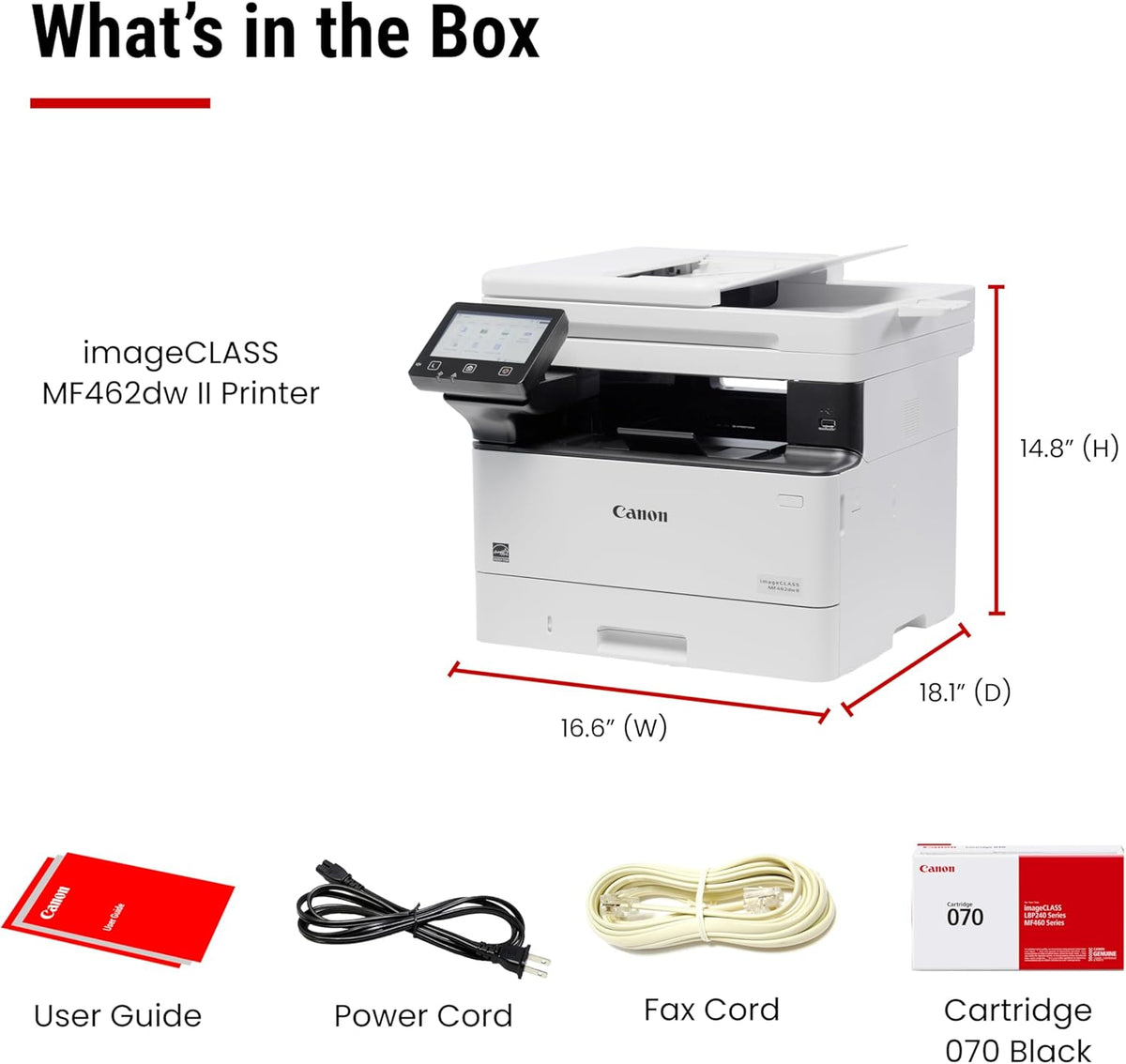 Canon imageCLASS MF462dw II - Monochrome Wireless Duplex Laser Printer with Print, Copy, Scan, Fax, Expandable Paper Capacity and 3 Year Limited Warranty, 37 PPM