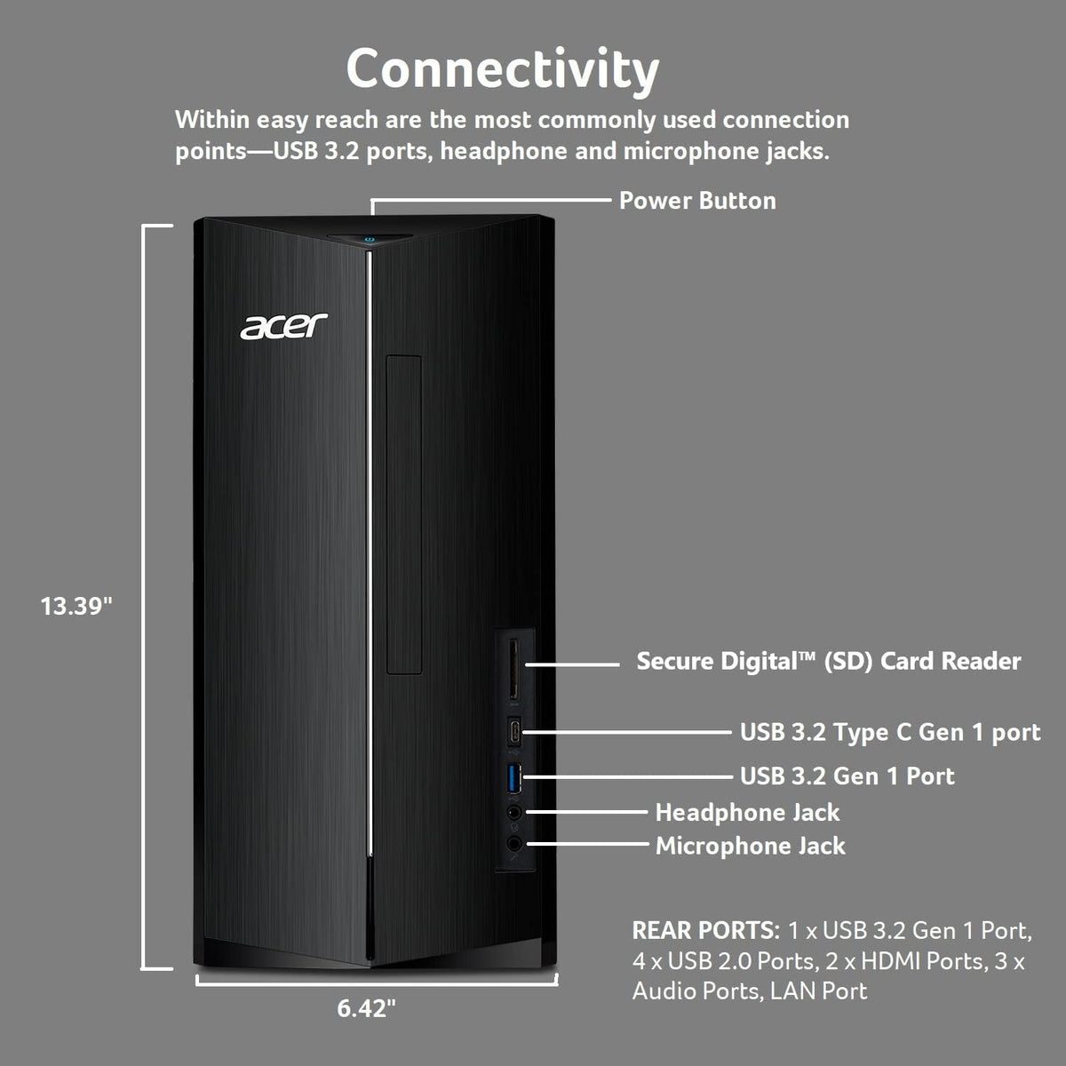 acer Aspire TC-1780-UR11 Desktop | 13th Gen Intel Core i5-13400 10-Core Processor | 16GB 3200MHz DDR4 | 512GB M.2 2280 PCIe Gen 4 SSD | SD Card Reader | Intel Wi-Fi 6E AX211 | Windows 11 Pro,Black