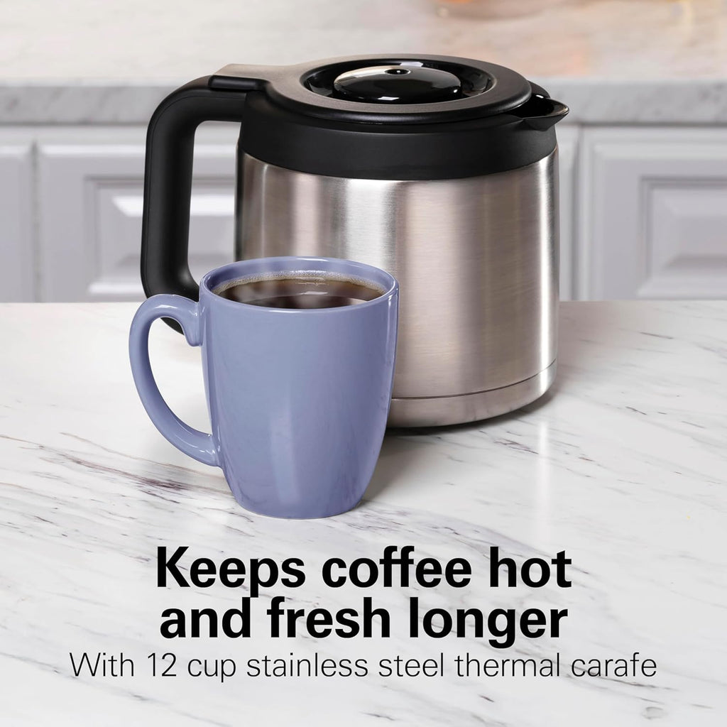 Hamilton Beach FlexBrew Advanced 5-in-1 Thermal Programmable 12 Cup Drip and Single Serve Hot & Iced Coffee Maker, Movable 60oz. Water Reservoir, Use Pod Packs and Grounds, Fast Brewing, Black (49929)