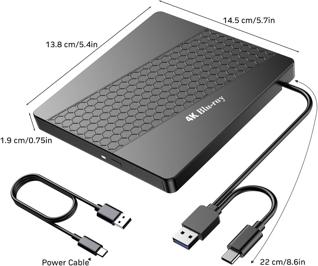 External 4k Blu Ray Drive for Pc,Portable 4k UHD Blu Ray Player,SD/TF Port with Carry Case, USB 3.0 HD Blu-Ray Player,DVD+/-RW External Optical Drive for MacBook Pro Windows Laptop