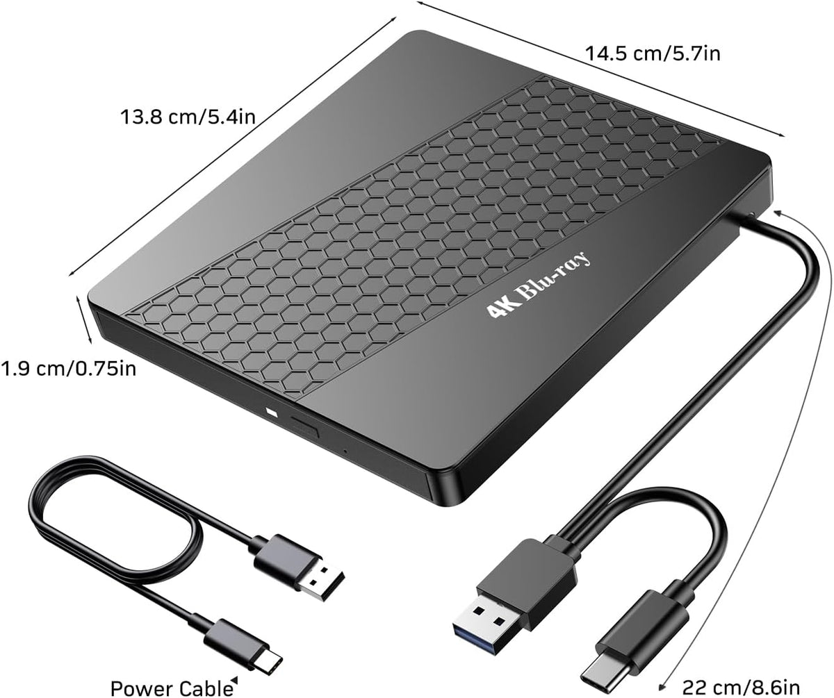 External 4k Blu Ray Drive for Pc,Portable 4k UHD Blu Ray Player,SD/TF Port with Carry Case, USB 3.0 HD Blu-Ray Player,DVD+/-RW External Optical Drive for MacBook Pro Windows Laptop