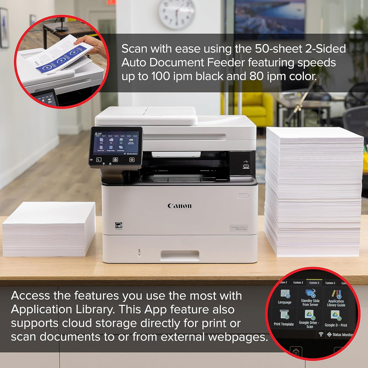 Canon imageCLASS MF465dw - Monochrome Duplex Wireless Laser Printer, All-in-One with Scanner, Copier, Fax, Home or Office, Auto Document Feeder, Mobile Ready, 3 Year Limited Warranty, 42 PPM, White